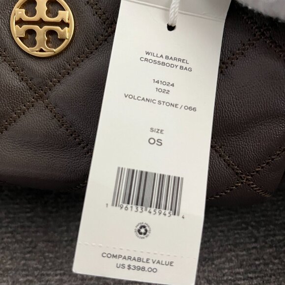 NWT TORY BURCH 141024 WILLA BARREL Crossbody Shoulder volcanic stone - Picture 10 of 10